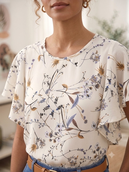 Sienna Sky Tops - Sienna Sky Botanical Print Flounce-Sleeve  Blouse
